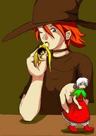 drawing vore color handheld red_hair shrunken_woman choker aryion witch_hat