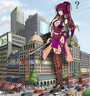 drawing giantess city color destruction streets vehicles buses vehicle_crush swords