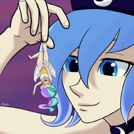 drawing giantess color blue_eyes handheld blue_hair luna shrunken_woman teasing dangle celestia 7nights