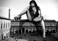 giantess collage monochrome high_heels shrunken_men sitting bus men shrunken_people dark_skin between_fingers looking_at_viewer sitting_on_building crushed_car wiouag1 brooke_bailey