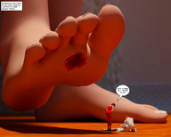 feet soles blood story shrunken_men shrunken_woman jessi_and_vicky body raised_foot tiny_mk digital_render