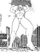 breasts drawing giantess city large_breasts swimsuit destruction barefoot rampage anime