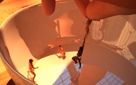 story shrunken_men shrunken_people shrunken_woman entrapment captured bowl jessi_and_vicky between_fingers hanging_upside_down tiny_mk digital_render