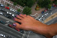 feet barefoot unknown_artist vehicles road trees vehicle_crush giantess_feet above_view purple_nails
