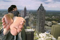 giantess collage feet city barefoot soles lying_down unknown_artist skyscraper toe_ring roof_top_view