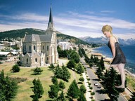 giantess collage blonde barefoot cars grass mountains crlvr road trees cathedral black_dress seaside