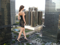 giantess collage city high_heels dress unknown_artist walking skyscraper streets vehicles crushed_bus