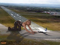 giantess collage landscape blonde clothed crawling airplane jets latex airport looking_at_viewer runway sami