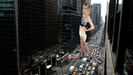 giantess collage city blonde clothed traffic celebrity people streets docop emma_stone hands_on_hips between_buildings