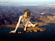 collage landscape mega black_hair water asian jets coast looking_at_viewer mountain_range