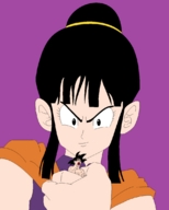 drawing giantess black_hair color dragon_ball shrunken_man goku hand_crush pain dragonballz chi_chi no_background looking_at_tiny hair_bun