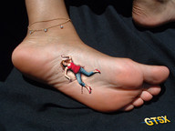 crush collage feet high_heels soles jeans blood red_hair death shrunken_woman red_top gtsx ankle_braclet