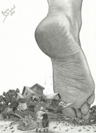 drawing giantess crush feet monochrome destruction soles couple marcos_snowbell people