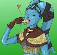 breasts drawing giantess vore alien color clothed gloves shrunken_men blue_skin star_wars tentacles closed_eyes top head_tails no_background lekku twilek