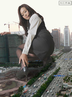 giantess collage city skirt high_heels traffic brunette asian business_woman