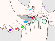 drawing color multiple_giantesses shrunken_men foot_play