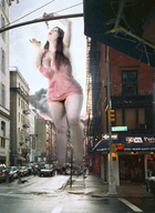 giantess collage feet vore city rampage cleavage huge_breasts lingerie legs open_mouth streets between_fingers daphne_rosen looking_at_tiny
