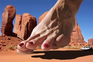 giantess collage feet mega barefoot desert unknown_artist outdoors nail_polish