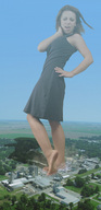 collage destruction barefoot giantess_katelyn smoke trees crushed_car hazy_day silos