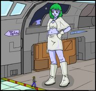 drawing alien color skirt spaceship green_hair shrunken_men thor66 blue_skin white_boots white_skirt