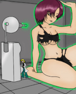 drawing growth giantess comic color scientist ripped_clothing ray_gun growth_machine