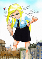 drawing giantess city blonde color skirt uniform german pointing black_skirt claudia korea_gts