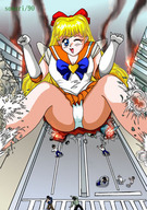drawing giantess crush panties city mega upskirt blonde color long_hair destruction blue_eyes butt_crush anime sailor_moon somari gloves fanart sailor_venus vehicle_crush