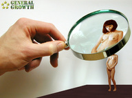 breasts collage nude giant red_hair hand general_growth shrunken_woman magnifying_glass