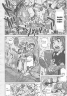 breasts drawing giantess panties upskirt comic monochrome destruction cleavage people cat_girl hanging_on