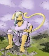 drawing giantess white_hair crush feet tail city color destruction clothed barefoot buildings butt_crush sitting foot_crush cat_girl under_foot