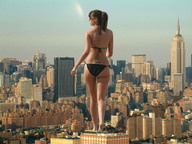 giantess collage city mega butt swimsuit brunette ponytail sunglasses e10 tattoo new_york_city empire_state_building behind_view