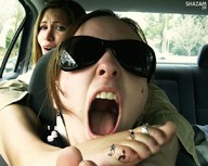 collage feet face worship lesbians shrunken_people sunglasses shazam toe_ring looking_at_viewer hanging_on