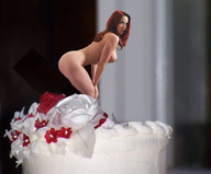 collage nude red_hair bending_over shrunken_woman looking_at_viewer wedding_cake