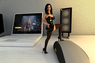 black_hair high_heels mouse hand nylons shrunken_woman pvc computer digital_render
