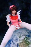 breasts giantess collage earth giga space planet asian white_stockings stars gradiusgawin sitting_on_planet
