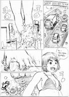 drawing giantess crush city monochrome destruction cars buildings people korean_text