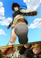 drawing giantess comic color soles low_angle final_fantasy_7 foot_crush fanart painting sneakers shoe_crush cloud_strife yuffie_kisaragi point_of_view giantessfan growth_materia