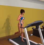 insertion pussy barefoot cleavage pigtails workout shrunken_woman treadmill digital_render