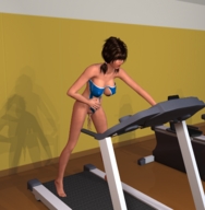 insertion pussy barefoot cleavage pigtails workout shrunken_woman treadmill slipping_out digital_render