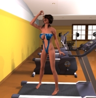 insertion pussy vore barefoot cleavage pigtails workout shrunken_woman treadmill slipped_out digital_render