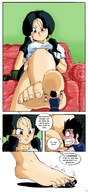 drawing giantess feet comic color barefoot soles domination story unknown_artist shrunken_men worship dragon_ball fanart english under_foot point_of_view dragonballz gohan videl