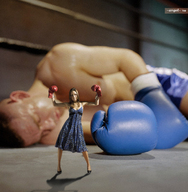 collage giant shrunken_woman boxing