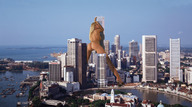 giantess collage nude city blonde high_heels boats skyscrapers tolik water_front behind_view leaning_on_skyscraper