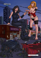 drawing city comic color destruction handheld multiple_giantesses barefoot boots fangs giantessfan swat_team
