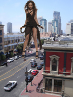 giantess crush collage city high_heels buildings blood dress foot_crush people standing streets vehicles dark_skin garcia_accasbel rooftop_view looking_at_tiny
