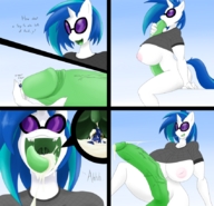 breasts drawing nipples giantess vore furry tail comic color butt futanari cum penis glasses saliva blue_hair huge_breasts cock_vore smiling horse sitting open_mouth sunglasses inside_mouth thighs dialogue looking_at_victim horn angelthecatgirl sucking_on_penis huge_penis