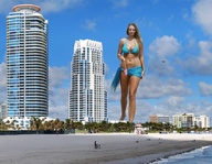 giantess collage beach cleavage buildings brunette legs belly skyscraper bikini_top looking_at_viewer