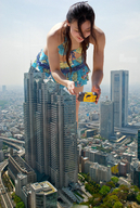 collage city mega buildings asian hand camera looking_down skyscrapers smile