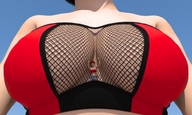 red_hair shrunken_woman boomgts digital_render between_breasts
