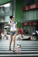 collage couple asian legs walking shrunken_woman shrunken_man sunglasses sidewalk